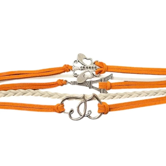 Butterfly Hearts Faux Leather Multi-layered Bracelet - Picture 1 of 3